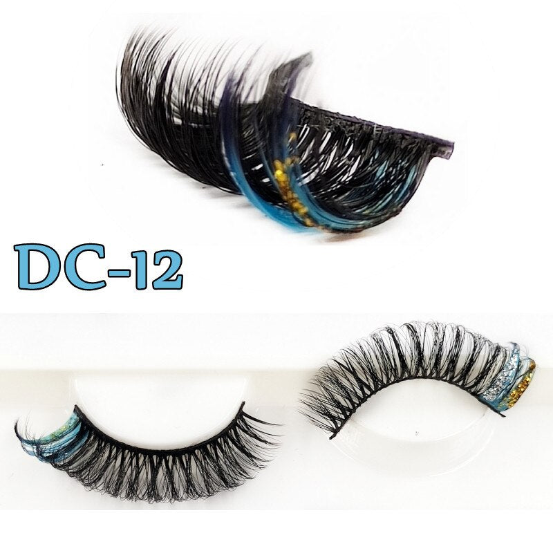 Shiny Red Blue Purple Pink Mix 3D Colored Eyelashes Ombre Vegan Strip D Curl Lashes Natural Dramatic Glitter Lashes
