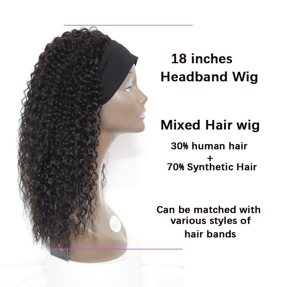 Black curly Hair Headband Wigs 18 Inches Ombre Brown Afro Kinky Curly Hair Soku Glueless Wig 150% Density