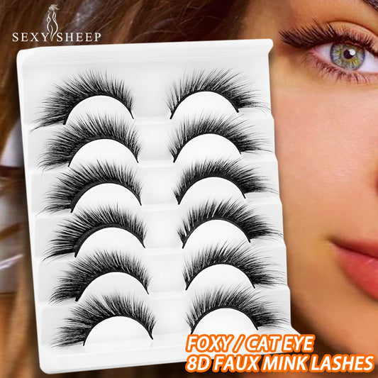 Faux Mink Eyelashes 8D Curl Winged Natural Messy End Eye Elongated Thick False Eyelashes Soft Fake lashes