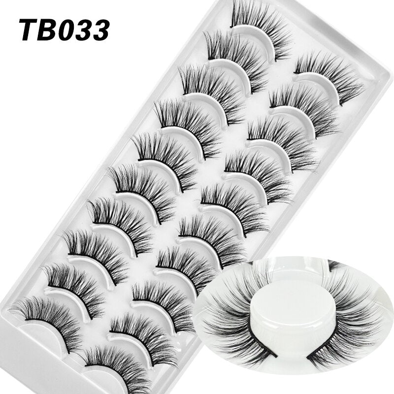 10 Pairs Natural 3d Faux Mink False Eyelashes Dense Curls Slim Short Lashes Cosplay Dramatic Eyelashes