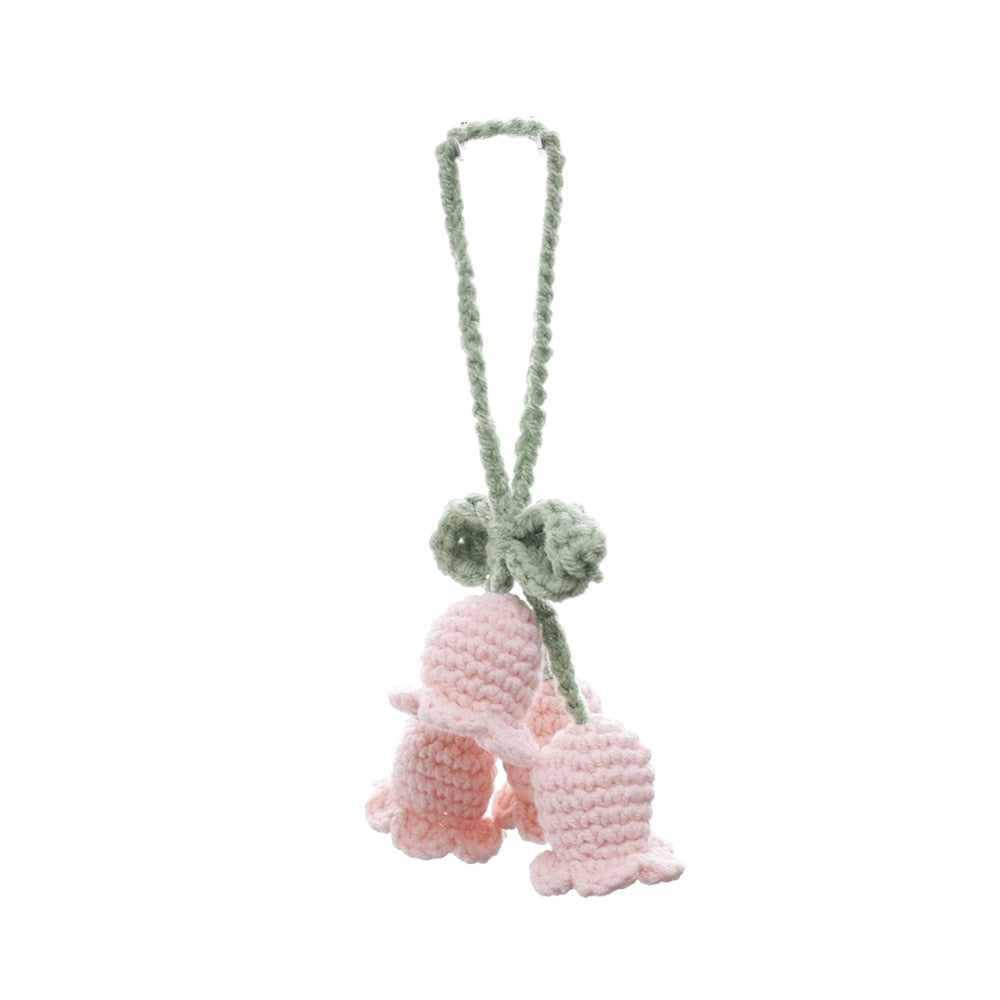 Handmade Flower Knitted Keychain Keyring Women Crocheted Wool Flower Leaf Bag Pendants Car Key Ring Fresh Handbag Charms Gifts