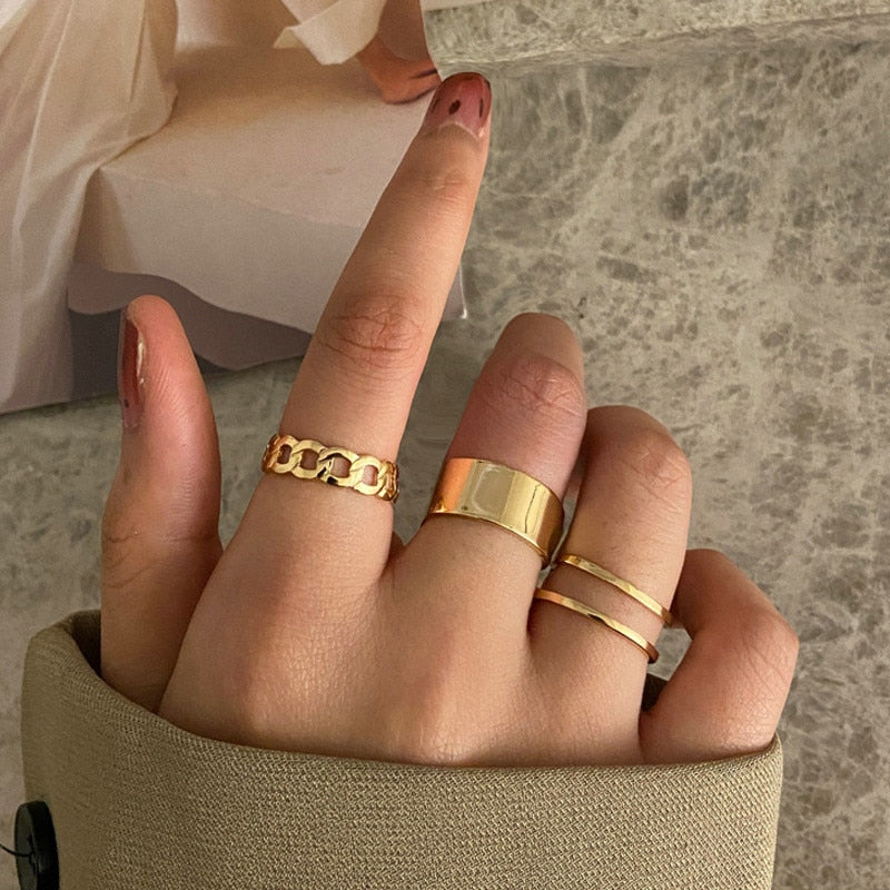 Vintage Bohemian Butterfly Gold Color Ring Sets Zircon Flower Leaf Open Rings for Women Simple Knuckle Accessories