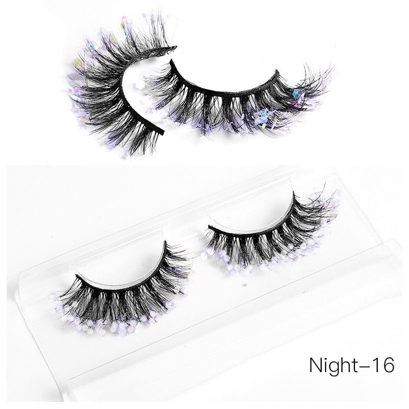 3D Diamond Shiny Fluffy Handmade Faux Mink Dramatic Decoration Eye Dress up EyeLashes Set False Eyelashes Colored Lashes