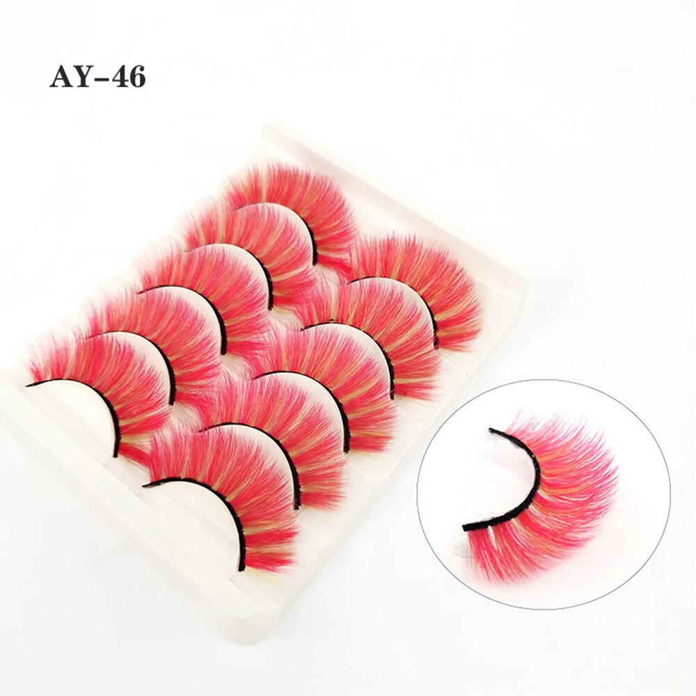 1/5Pairs Colored Eyelash 3D Mink Lashes Colorful Fake Eyelashes Faux Wispy Natural Eyelashes