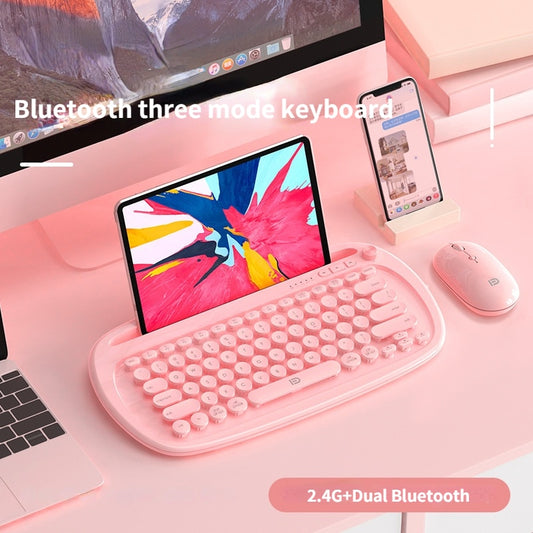 Mini Round Keycap Wireless Keyboard Bluetooth Three-mode Keyboard for Ipad PhoneTablet Laptop PC Keyboard for Android Ios Window