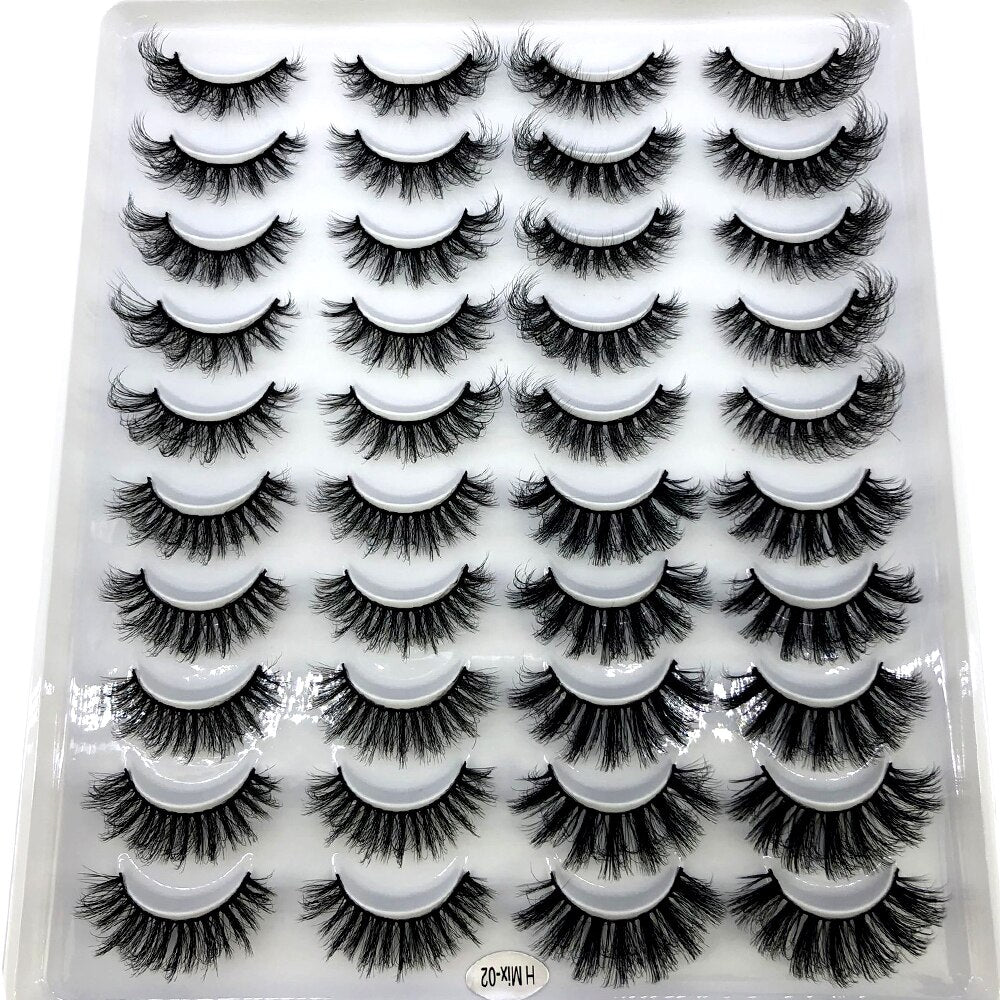 20 pairs long Natural Mink False Eyelashes Cross Dense Handmade Cotton Stalk Eye Lashes Mink Fake Eyelashes