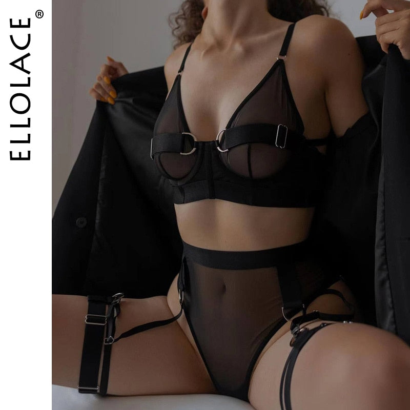 Fancy Lingerie Sensual Bilizna Set Bra Kit Push up Transparent Mesh Underwear Sexy Luxury Garter Fine Exotic Sets