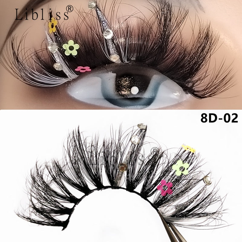 Natural/Long Glitter Shimmery Butterfly Eyelashes 25mm HandMade Full Strip Faux Mink Lashes With Butterflies