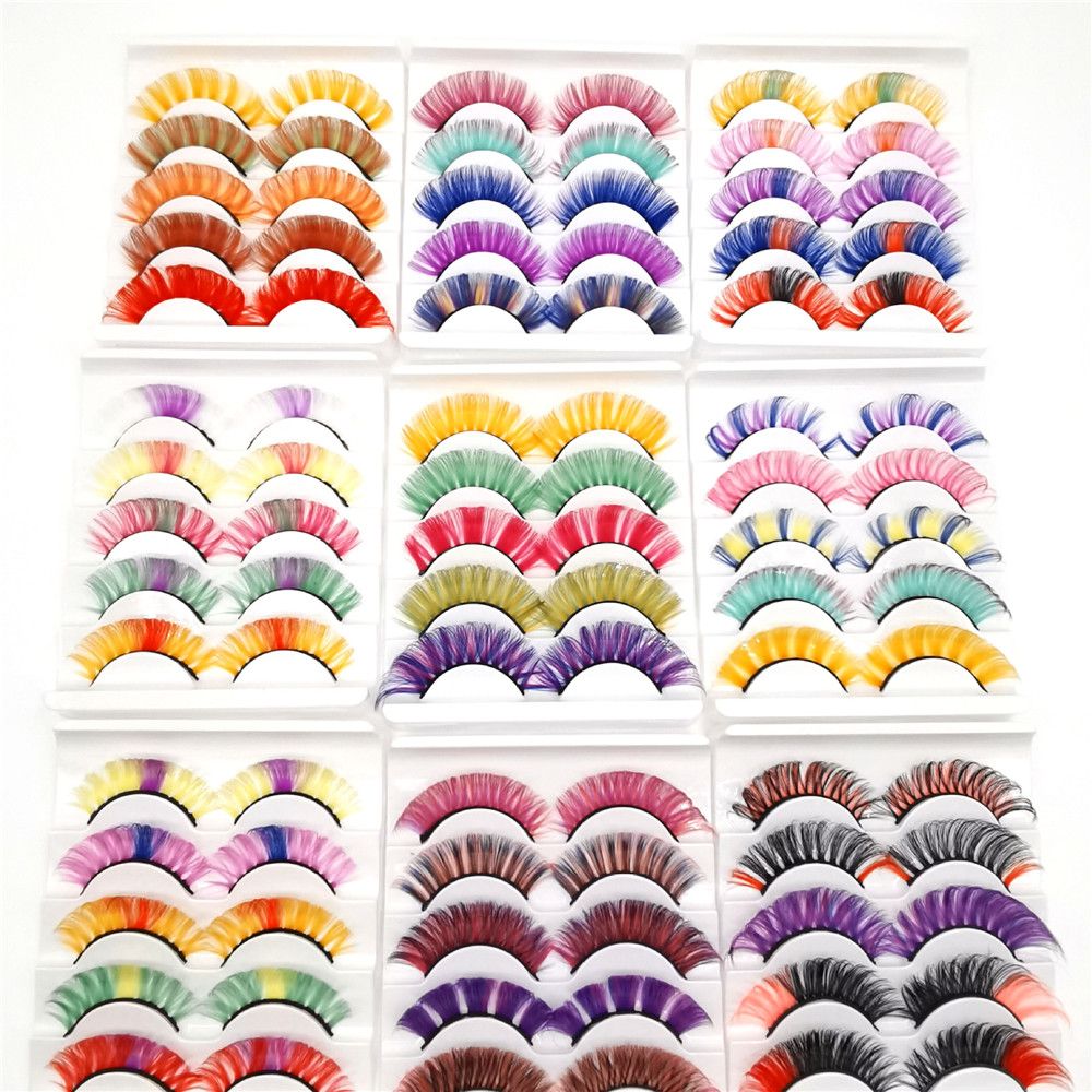 5Pairs Coulorful 3D Mink DD Curl Russian Colorful False Eyelashes Reusable Fluffy Natural Super Volume