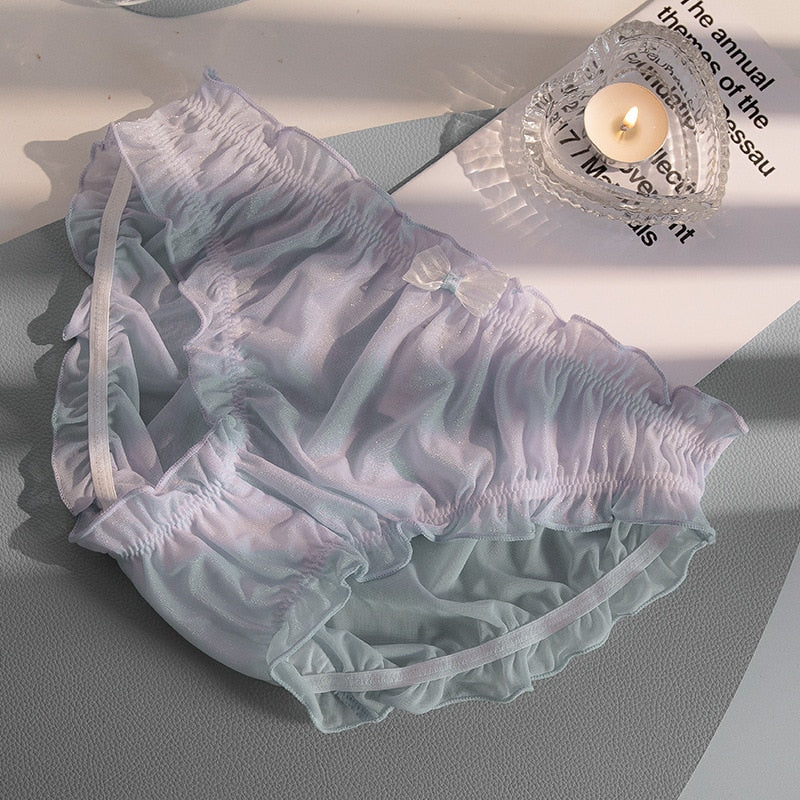 Ladies Plus Size Panties Girl Sweet Ruffle Solid Color Panties Ice Silk Cute Multicolor Women Panties Sexy Lace Panties