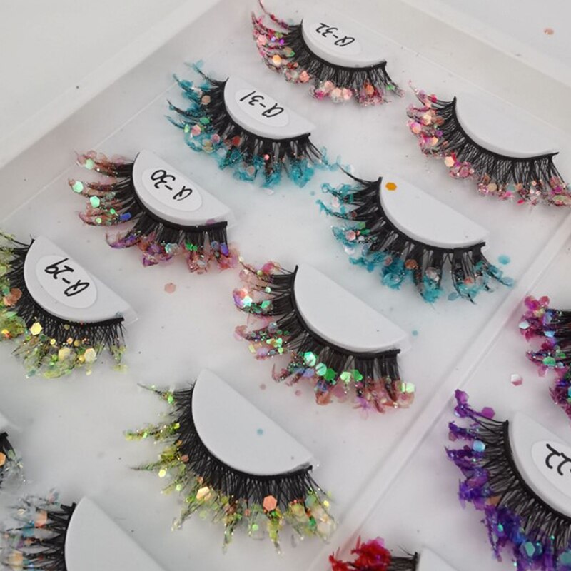 Unique Shining Colored Eyelashes Gold Pink Green Glitter Colorful False Eye Lashes Party Rainbow Cilias Dramatic Halloween