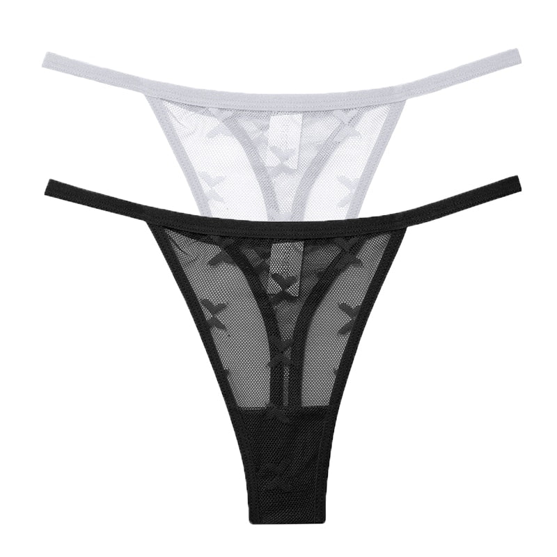 2PCS/Set Mesh Transparent Thong Women Panties Underwear Seamless G-String Female Underpants Intimates Lingerie S-XL