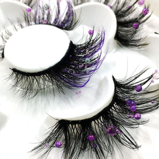 1/5Pairs Colorful Rhinestones False Eyelashes Handmade Glitter Thick Fake Eyelashes Mermaid Tears Pearl Lashes Extension