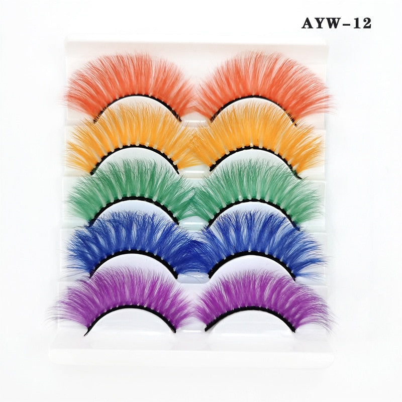 5 Pairs 3D White Mink Lashes Natural Long Thick Fluffy Colorful False Eyelashes Lash Extension
