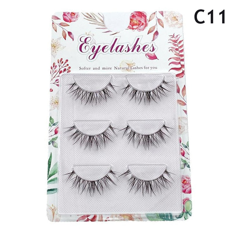 3 Pairs Mink Eyelashes Little Devil False Lash Extension Natural Fairy Wispy Lash Cross Curling Fairy False Eyelashes