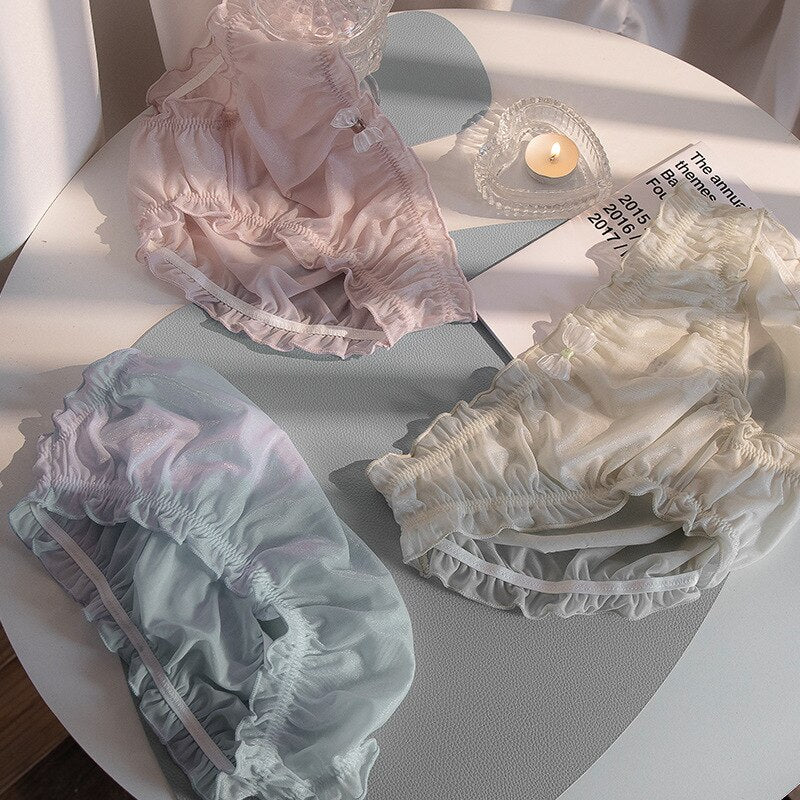 Ladies Plus Size Panties Girl Sweet Ruffle Solid Color Panties Ice Silk Cute Multicolor Women Panties Sexy Lace Panties
