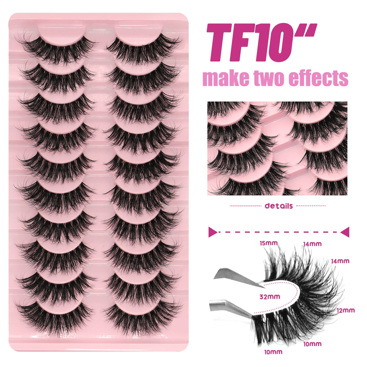 Manga Lashes 10 Pairs 3D Clear Band Lashes Natural Look Wispy Mink Eyelashes Fluffy Cat Eye Lashes Pack Fake Eyelashes