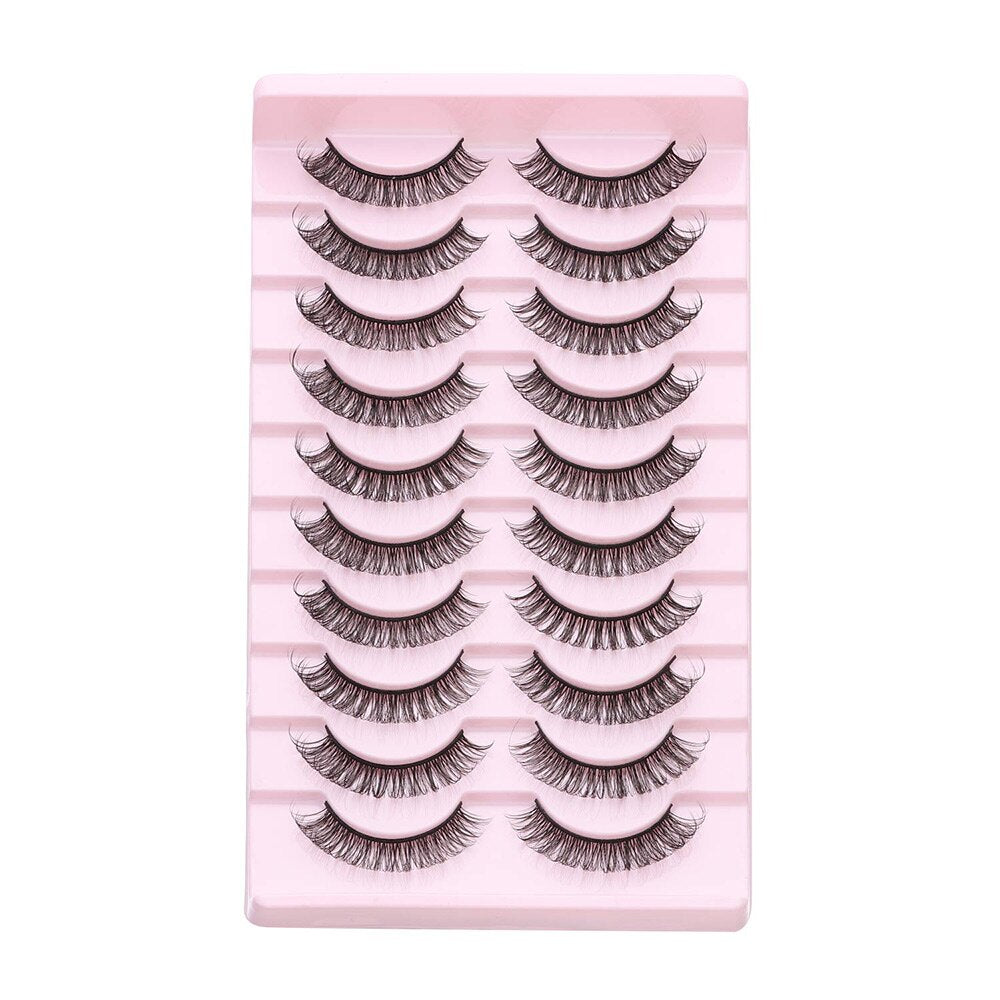 10 Pairs 6D Faux Mink Russian Strip Lashes D Curl Lash Extension 15-25mm Natural Soft Fluffy Eyelashes Reusable