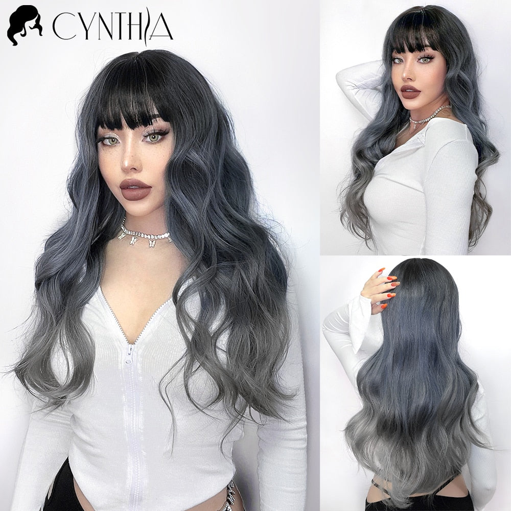 Blonde Synthetic Wig for Woman Long Body Wave Hair Cosplay Lolita Party Natural Heat Resistant Wigs Fiber Daily Hair