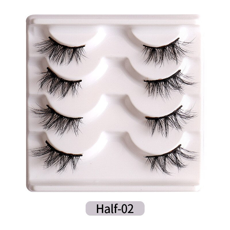4Pairs Half Lashes 3D False Eyelash Half Mink Eyelash Messy Cross Short Natural Fake Eyelashes Winged Lashes