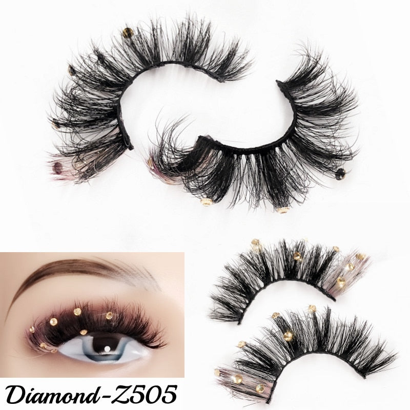 20MM Faux Mink Color Diamond Butterfly Flower Eyelashes Fluffy Wispy Thick Blue Pink Red Bulk False Lashes