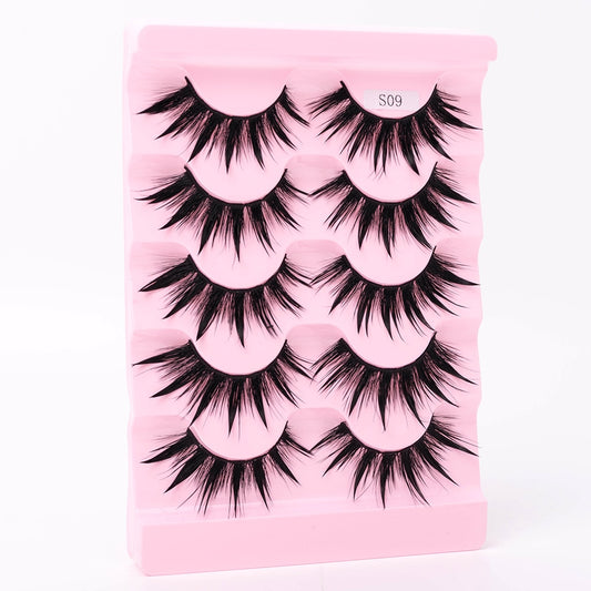 5Pairs Natural 3D Dramatic Fairy Clusters Manga Lashes Fake Eyelashes Wet Look Cosplay Lashes
