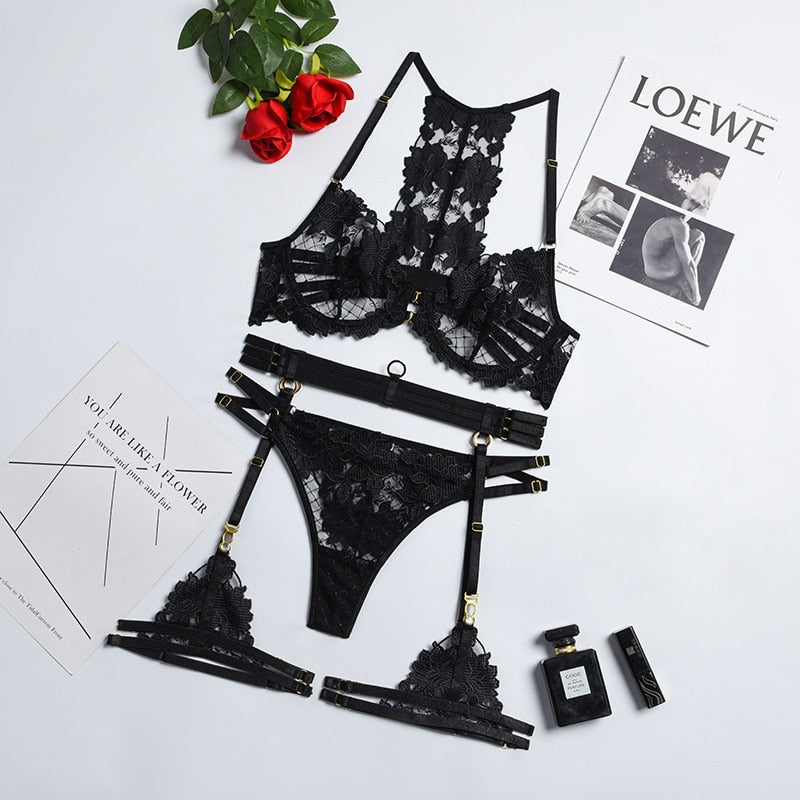 Sensual Lingerie Panties Set Sexy Underwear Transparent Bra Hot Woman Thong Erotic Breves Sets 4-Pieces