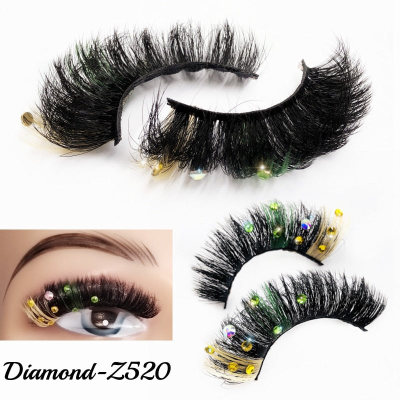 20MM Faux Mink Color Diamond Butterfly Flower Eyelashes Fluffy Wispy Thick Blue Pink Red Bulk False Lashes