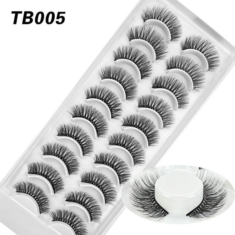10 Pairs Natural 3d Faux Mink False Eyelashes Dense Curls Slim Short Lashes Cosplay Dramatic Eyelashes