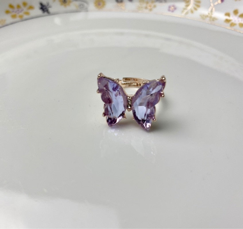 Crystal Butterfly Rings for Women Atmospheric Luxury Anillos Romantic Gift Alloy Ornaments
