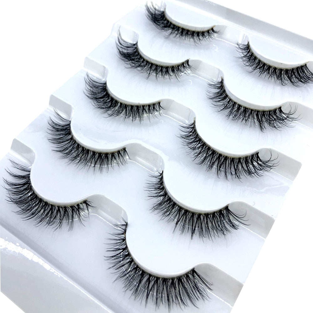 5 pairs Mink Eyelashes Clear Band Eye Lashes Crisscross Transparent Band False Eyelashes Handmade Dramatic Lashes Upper Lash