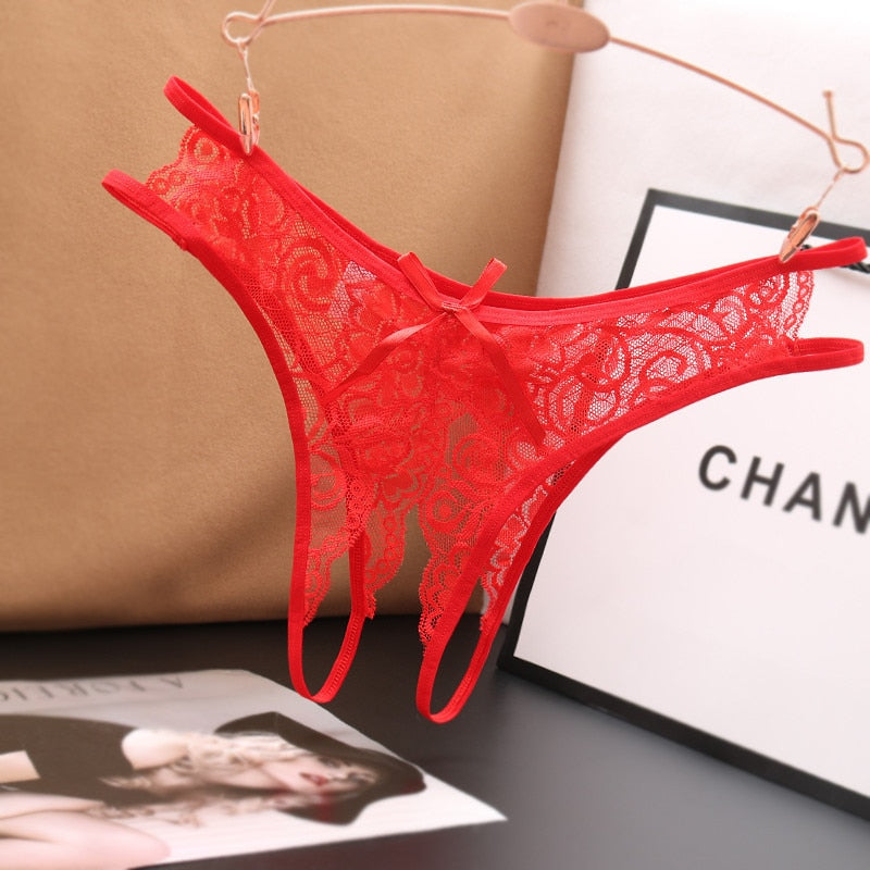 Transparent Women Panties Female Lace Underwear Open Crotch Thongs Sexy Lingerie Erotic Panty Hot G-String Cute Bow