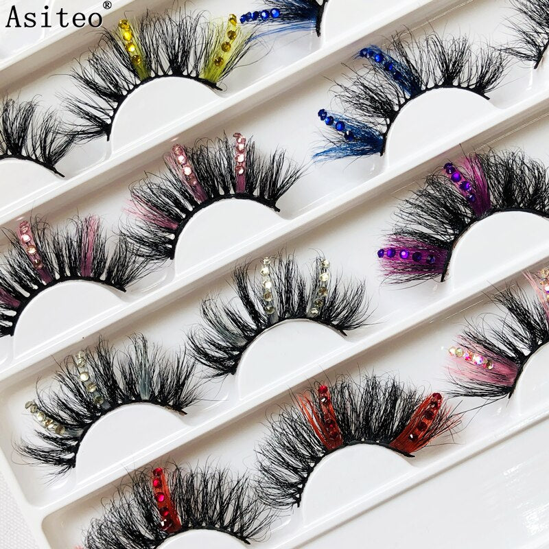 25mm Fluffy Diamond Ombre Colored Mink Lashes 5D Natural Volume Colorful Vegan Eyelashes Makeup