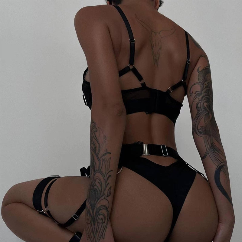 Fancy Lingerie Sensual Bilizna Set Bra Kit Push up Transparent Mesh Underwear Sexy Luxury Garter Fine Exotic Sets