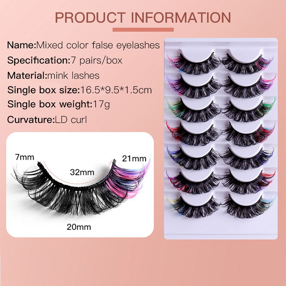 1/7Pairs Colored False Eyelashes Fluffy Curly Russian Strip Eyelashes Mix Pink Blue Lashes DD Curl