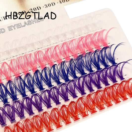 Colored Eyelash Clusters Curly Eyelashes Pink Blue Colors Eyelashes Natural Wispy Mixed Length Eyelash Pack Lashes