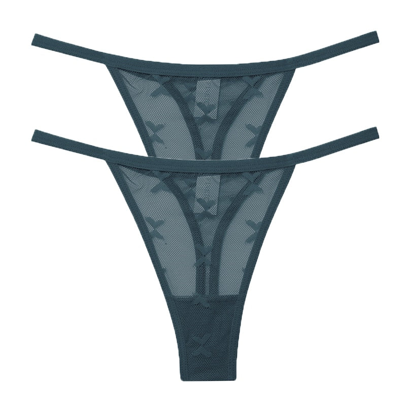 2PCS/Set Mesh Transparent Thong Women Panties Underwear Seamless G-String Female Underpants Intimates Lingerie S-XL