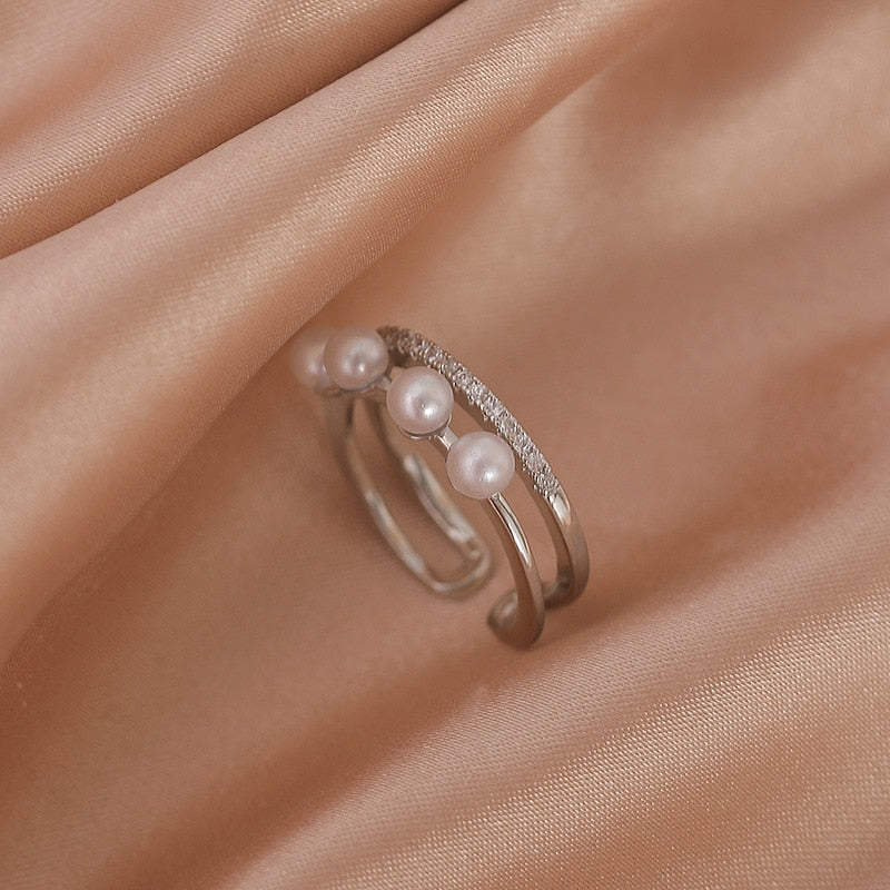 Luxury Gold Color Pearl Zircon Rings Vintage Sexy Open Joint Elegant