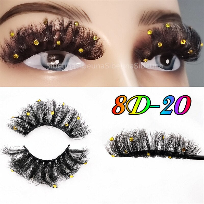 8D Diamond Glitter Lashes Faux Mink 25MM Fluffy Color Streaks Cosplay Eyelashes