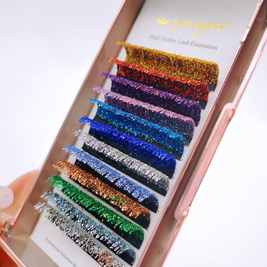 Mix Colors Glitter Eyelash Extensions Shiny Colorful False Lashes Faux Russian Volume Individual Lashes