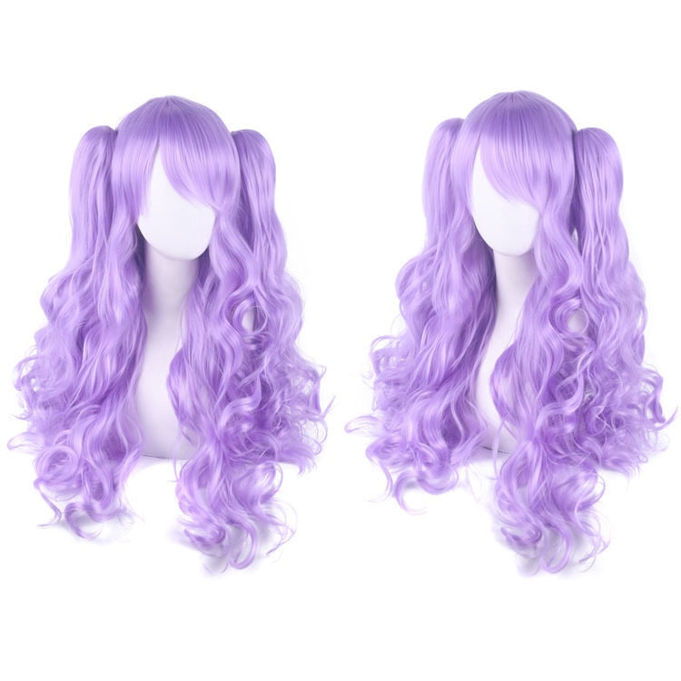 Ladies Long Lolita Double Ponytail Cosplay Synthetic Wig Half Black Half Red Halloween Gold Pink Red Halloween Party Wig
