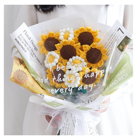 Hand-Knitted Daisy Bouquet Homemade Crochet Finished Knitted Flower Sunflower Gift