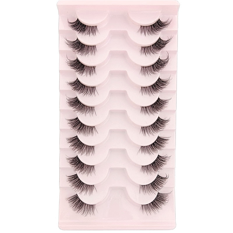 10 Pairs Mink Eyelashes Clear Band Eye Lashes Crisscross Transparent Band False Eyelashes Handmade Dramatic Lashes Upper Lashes