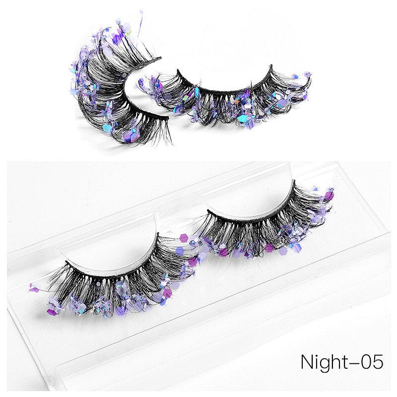 3D Diamond Shiny Fluffy Handmade Faux Mink Dramatic Decoration Eye Dress up EyeLashes Set False Eyelashes Colored Lashes