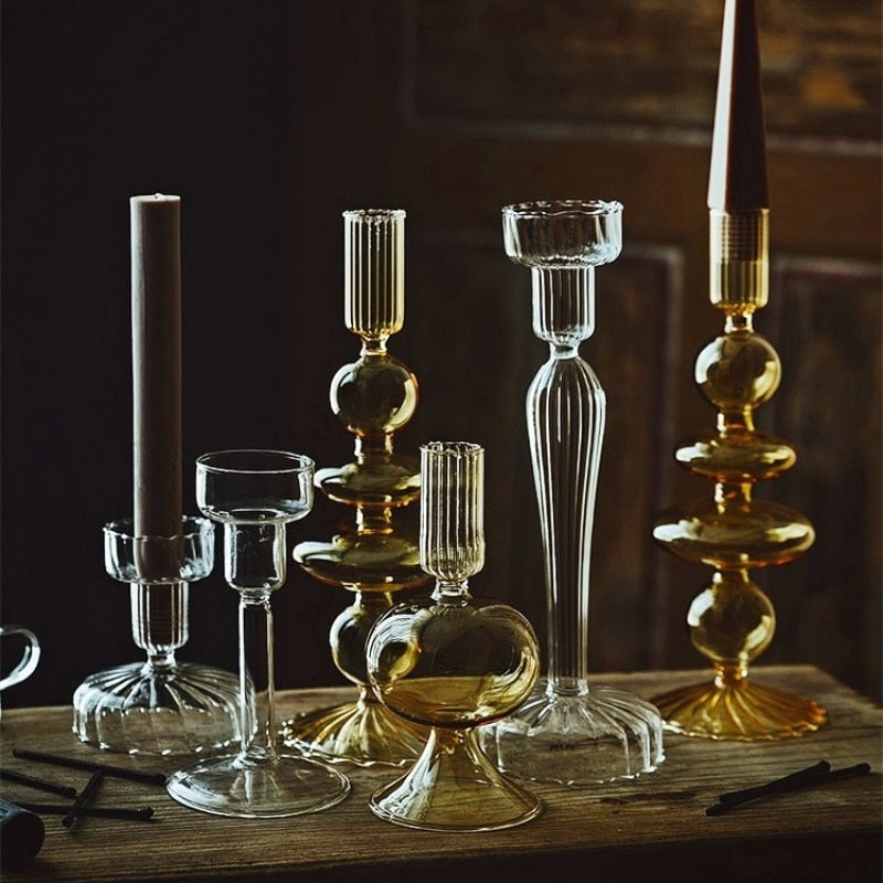 Vintage Glass French Style Crystal Glass Candle Holders Simple Wedding Romantic Candlelight Dinner Home Decoration