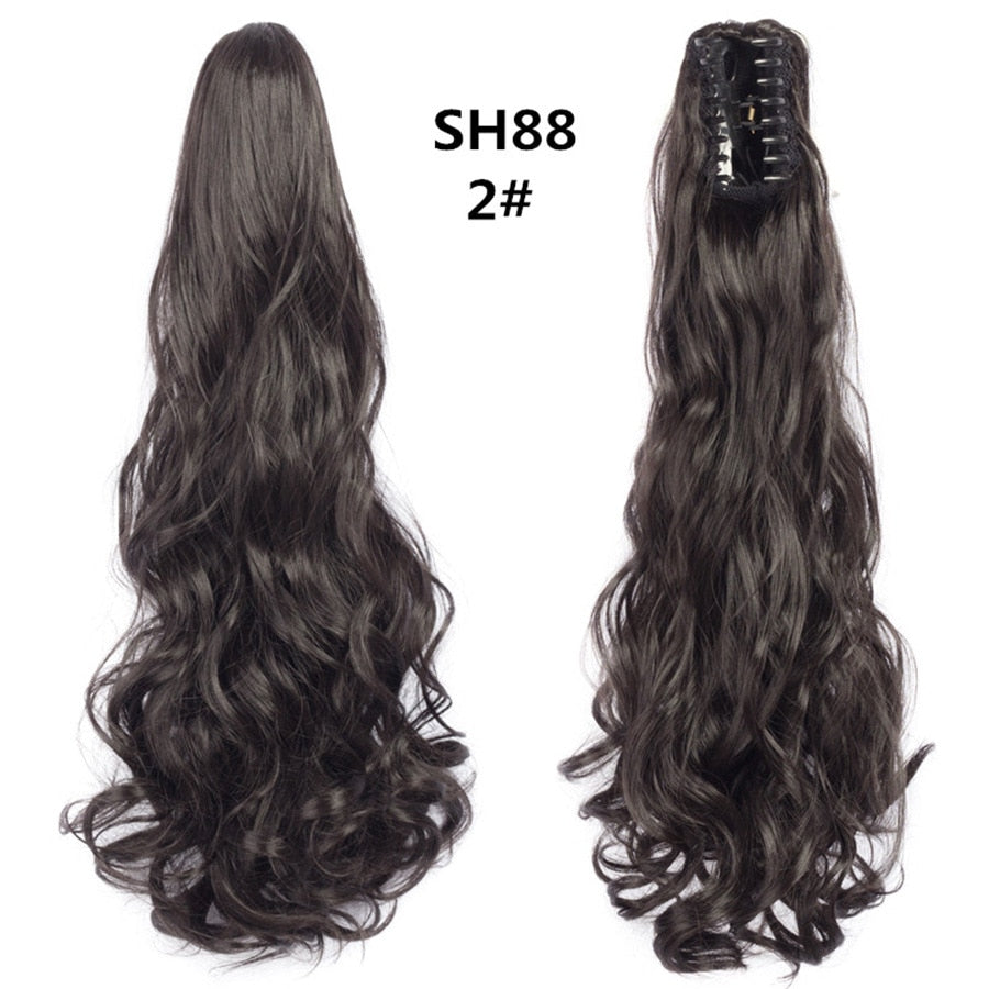Synthetic Claw Clip Ponytail Extension Wavy Ponytail Long Straight Hair Ponytail Extension Clip Type Ladies Wig