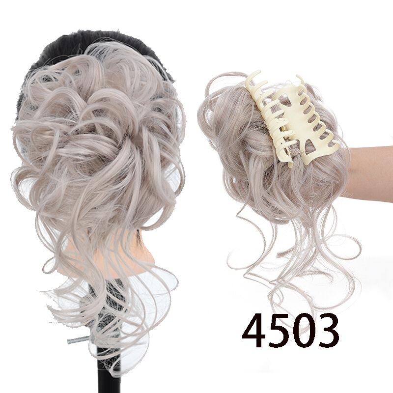 Synthetic Hair Bun Messy Scrunchies Hairpiece Accessories Claw Clip Chignon Curly Fake Hair Elastic Hair Band for Women