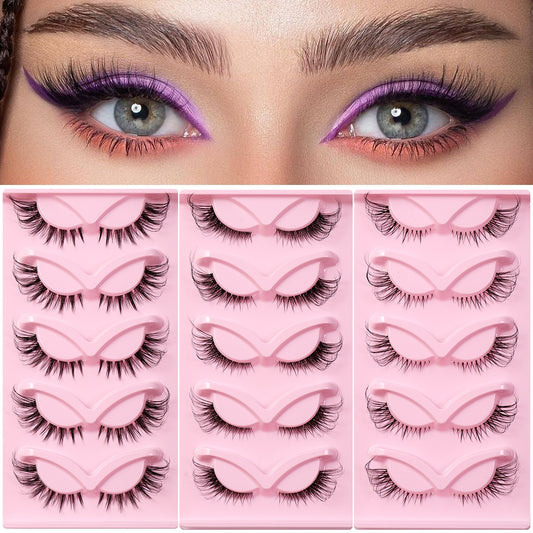 5Pairs Lashes Manga Lashes 3D Clear Band Lashes Natural Look Wispy Mink Eyelashes Fluffy Cat Eye Lashes individual Eyelashes