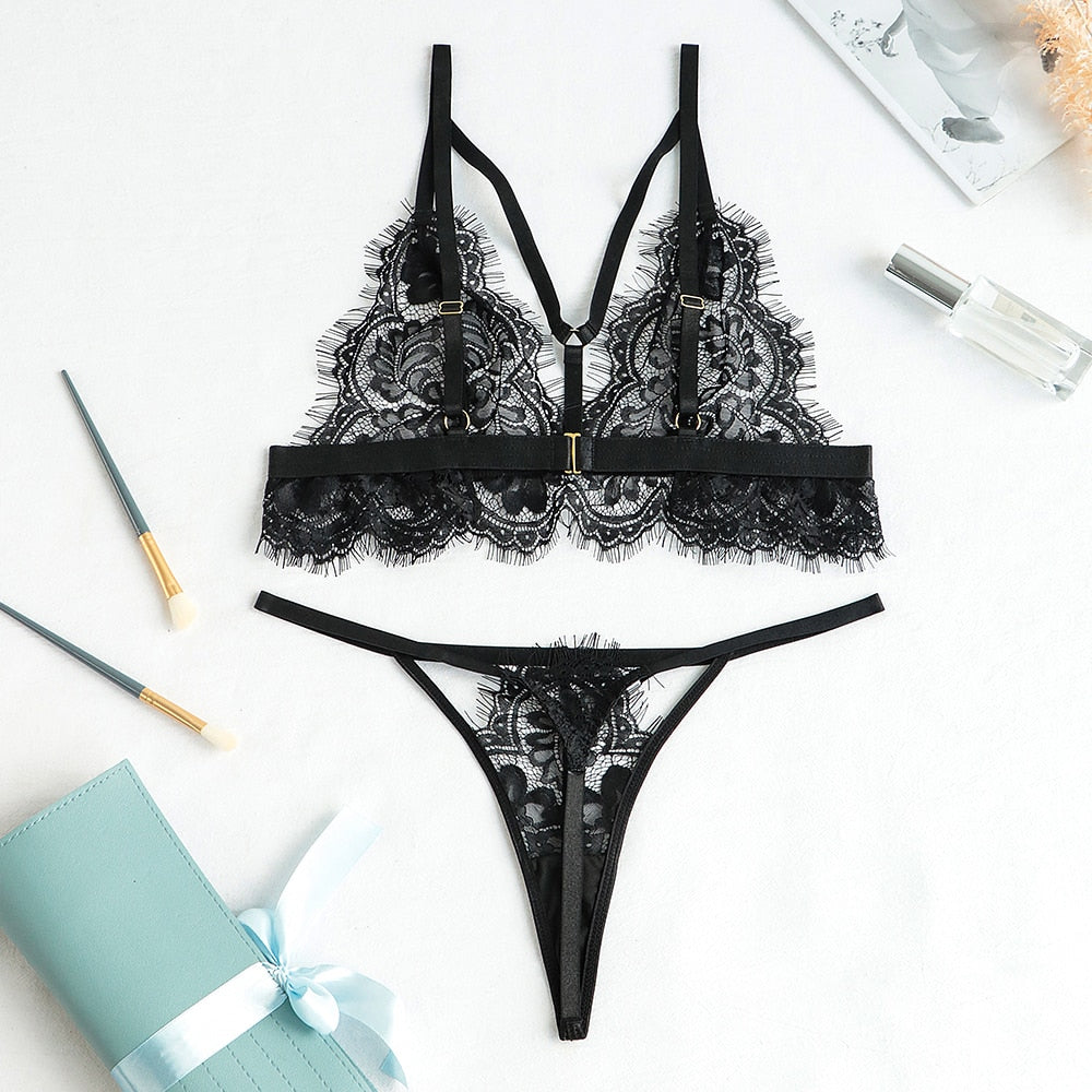 Female Lingerie See Through Bra Set Women 2 Piece Sexy Porn Underwear Body Thongs Naked Erotic Customes Uncensored
