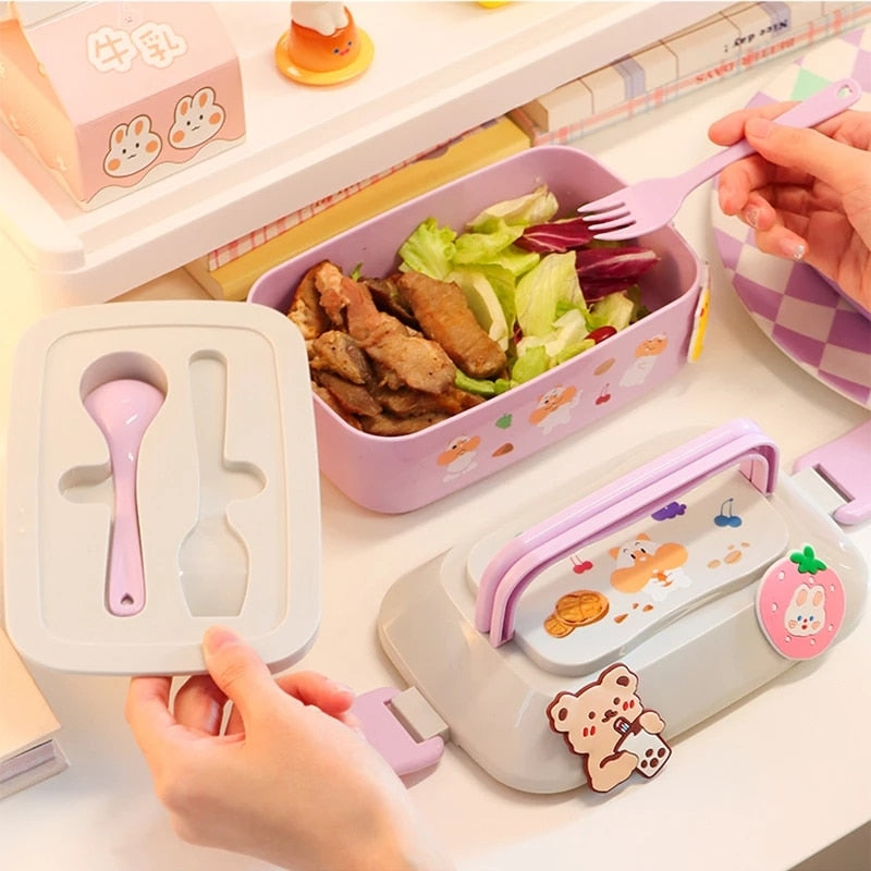 Kawaii Portable Lunch Box Girls School Kids Plastic Picnic Bento Box Microwave Food Box with Compartment Storage Container